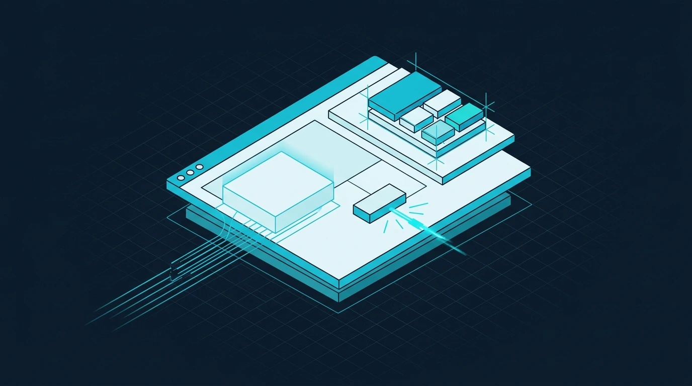 Technische Illustration zur Optimierung von Core Web Vitals im Onlineshop mit Fokus auf Ladezeit, Interaktion und Layoutstabilität.