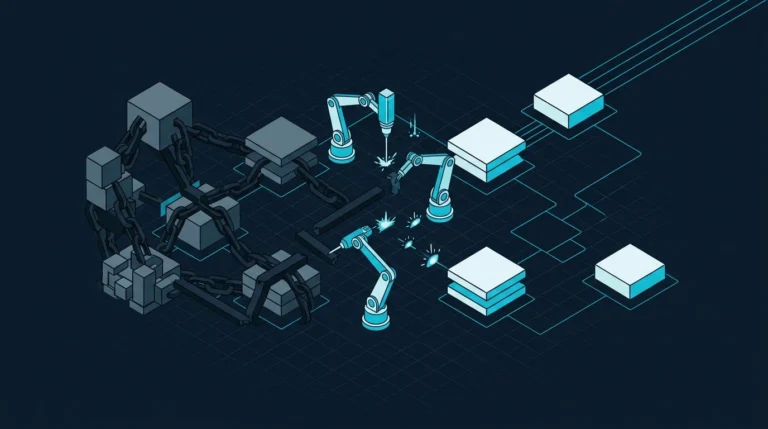 Abstrakte Software-Illustration zum gezielten Abbau technischer Schulden durch Vereinfachung und Neuordnung belasteter Systemstrukturen.